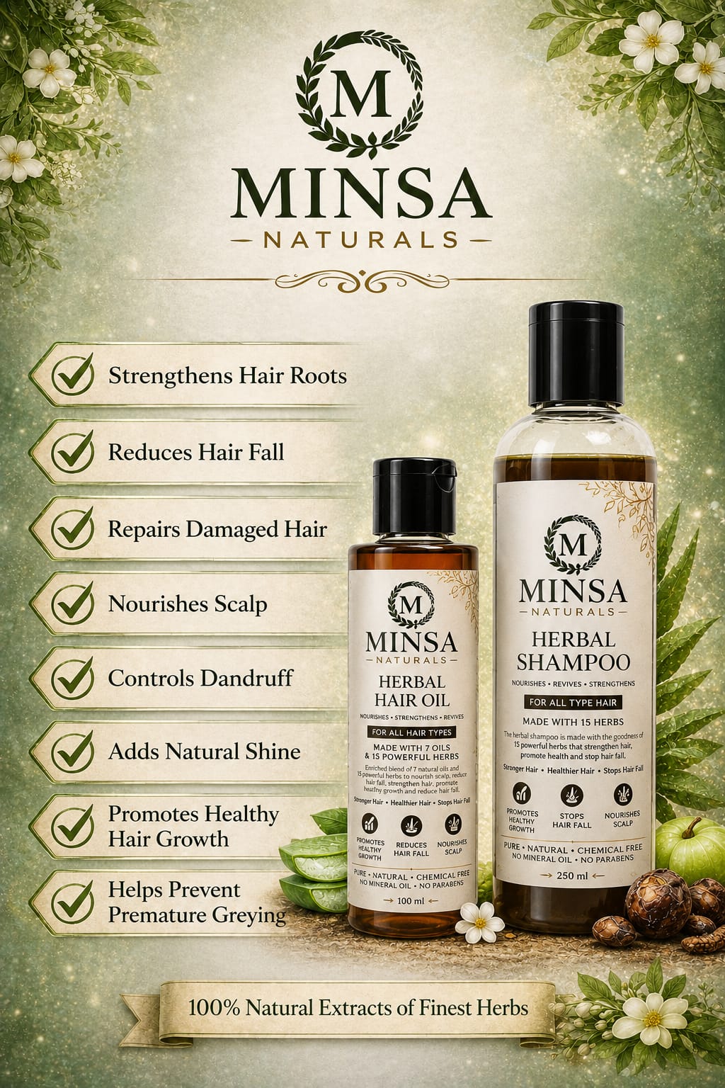 Minsa Naturals Herbal Hair Care Kit – Herbal Hair Oil + Herbal Shampoo